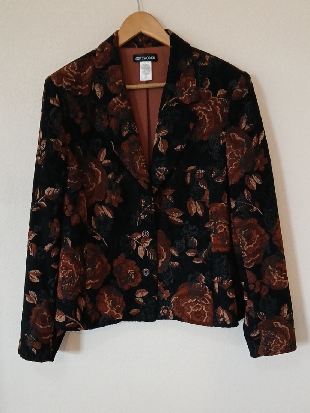 Vintage Softworks Dark Floral Tapestry Blazer Jacket